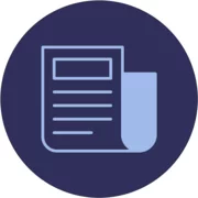 Newsroom: Line drawing of a newspaper with the word News at the top, in a circle.