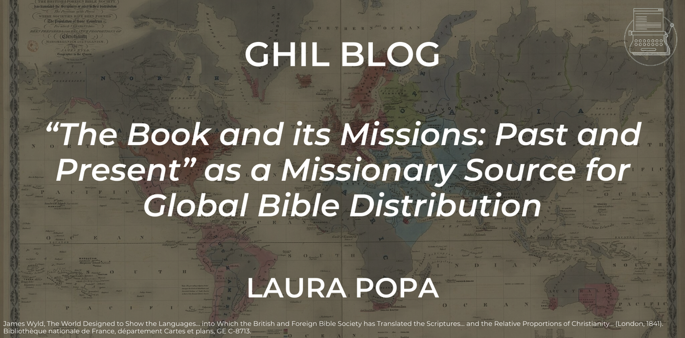 a pastel coloured picture of a map by James Wyld, The World Designed to Show the Languages… into Which the British and Foreign Bible Society has Translated the Scriptures… and the Relative Proportions of Christianity… (London, 1841). Bibliothèque nationale de France, département Cartes et plans, GE C-8713.