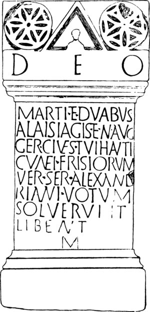 Line drawing of an altar from Housesteads Roman Fort, Northumberland, A.D. 222-35, drawn by Robin George Collingwood, 1922