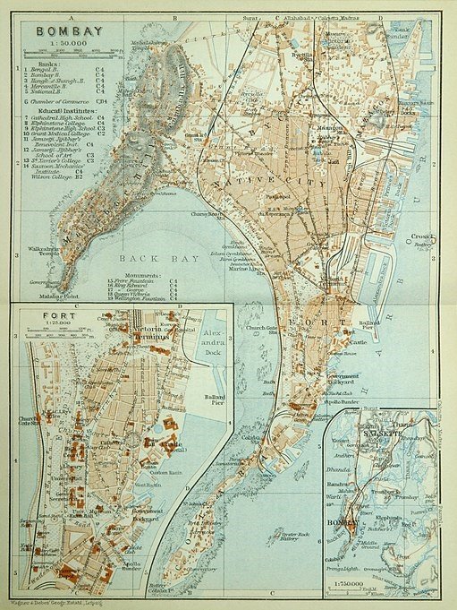 Map of Bombay, 1914 Map of Bombay, taken from Baedeker, 1914
