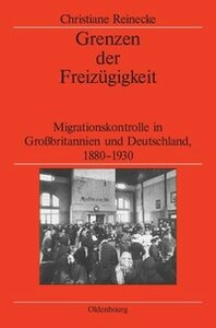 Vol_68_Grenzen_der_Freizügigkeit Book cover for Christiane Reinecke "Grenzen der Freizügigkeit". Black and white photograph of what is probably the entrance hall of a railway station. The people are dressed in 19th or early 20th century fashion, with many of the women wearing headscarves or hats. The book cover is red, with text in black.