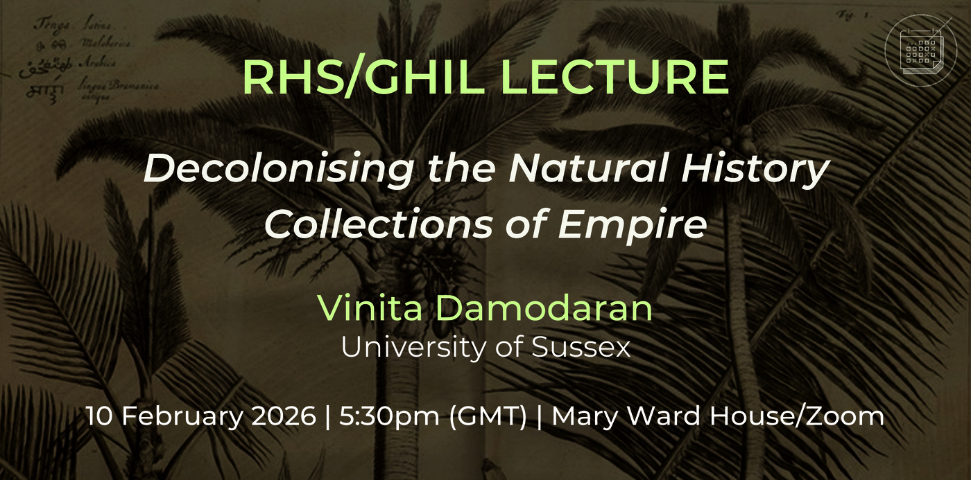 An image of a yellowed manuscript with botanical illustrations overlaid with the lecture title: Decolonising the Natural History Collections of Empire