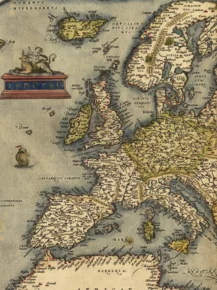 Early printed and coloured map of Europe.