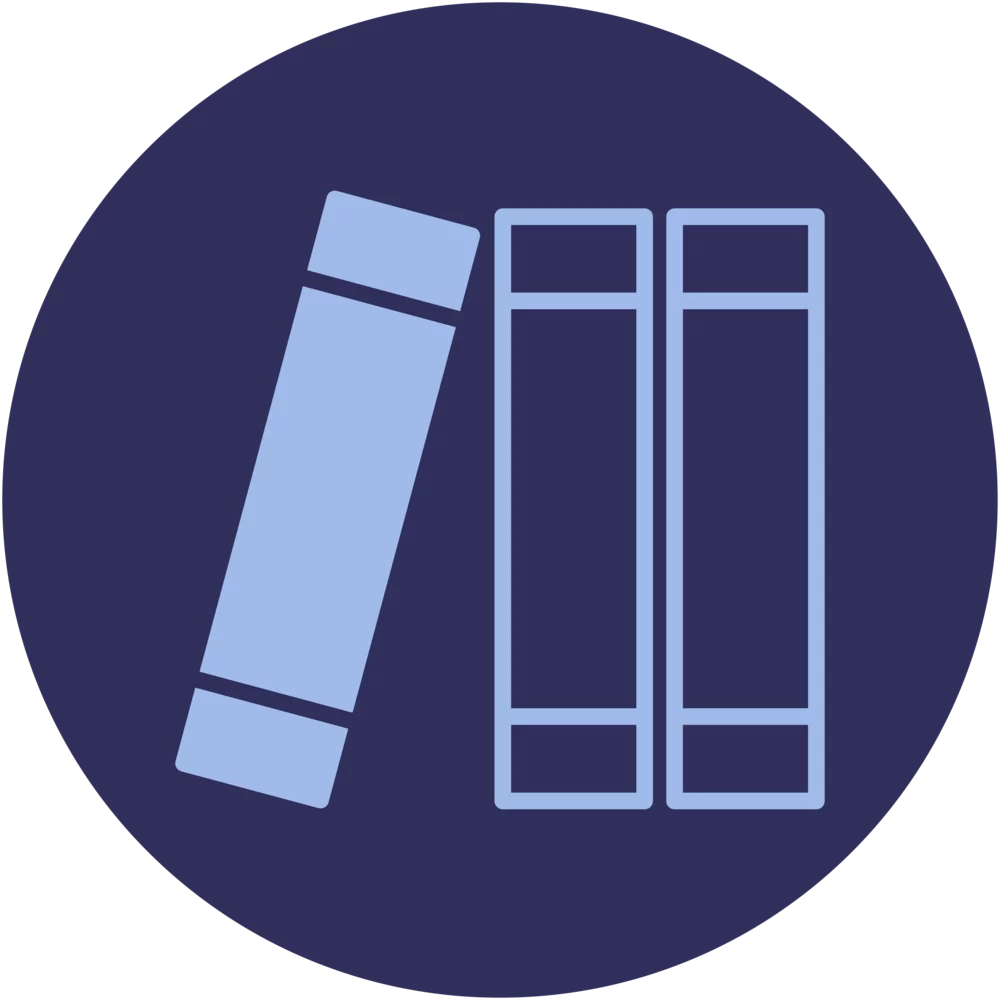 Library: Line drawing of a old-fashioned library lamp, in a circle.