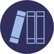 Library: Line drawing of a old-fashioned library lamp, in a circle.