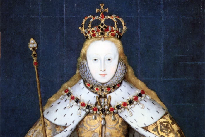 Portrait painting of Queen Elizabeth I, dressed in her coronation robes and holding the orb and sceptre. This painting dates to ca. 1600, and is probably a copy of the lost original from 1559. It is part of the National Portrait Gallery's collections.
