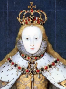 Portrait painting of Queen Elizabeth I, dressed in her coronation robes and holding the orb and sceptre. This painting dates to ca. 1600, and is probably a copy of the lost original from 1559. It is part of the National Portrait Gallery's collections.