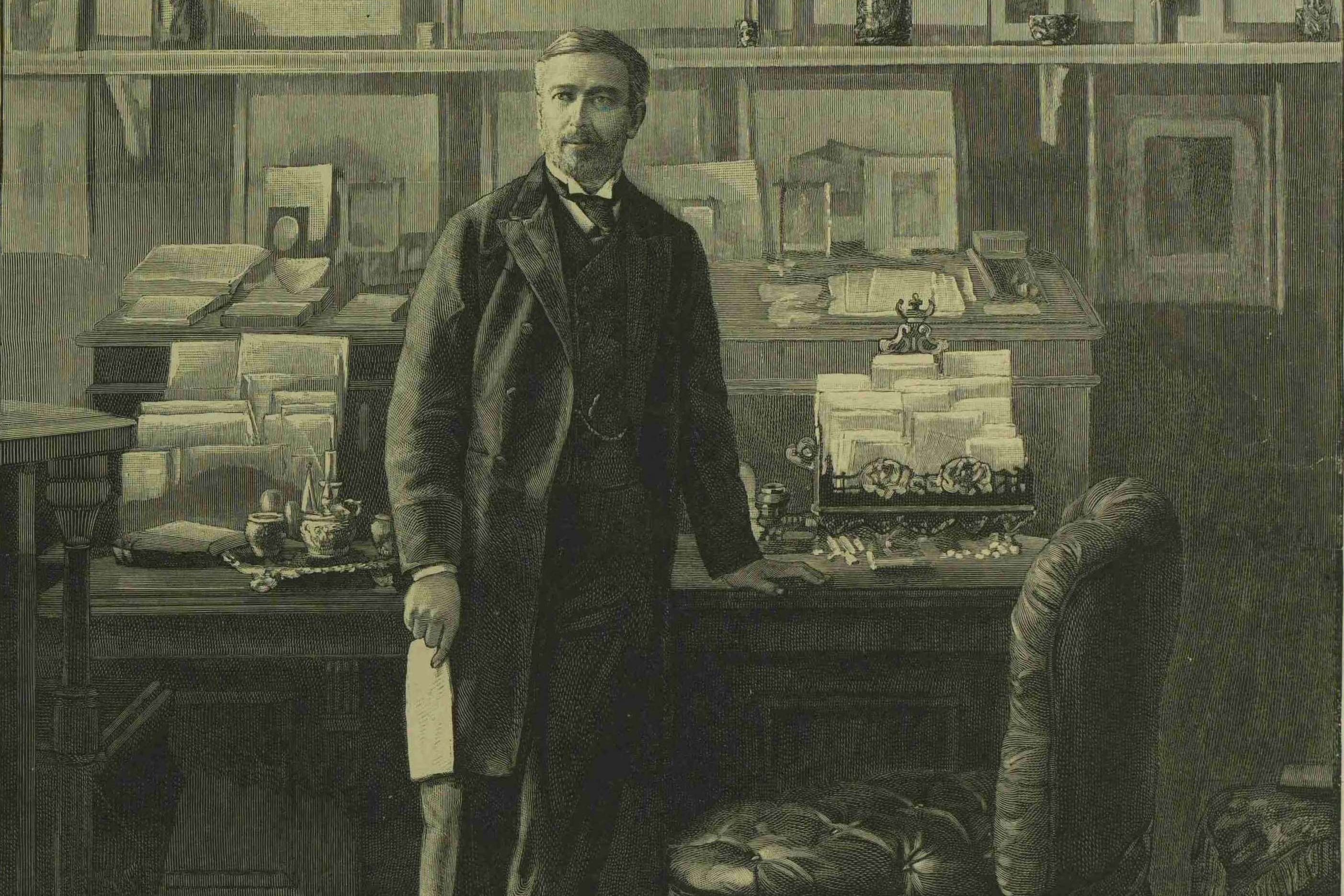 Engraving of a portrait of Sir Edward Malet in his study at the British embassy, Berlin, 1893