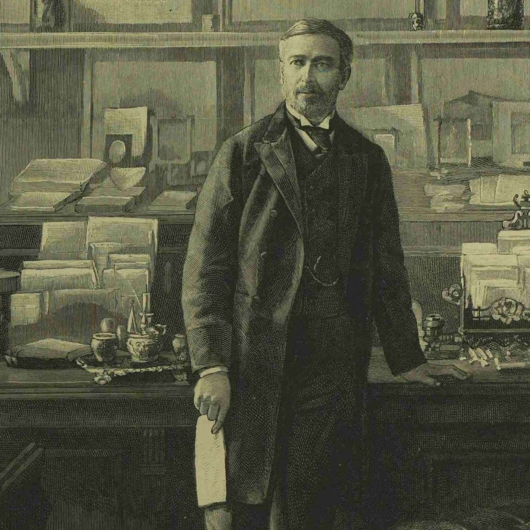 Engraving of a portrait of Sir Edward Malet in his study at the British embassy, Berlin, 1893