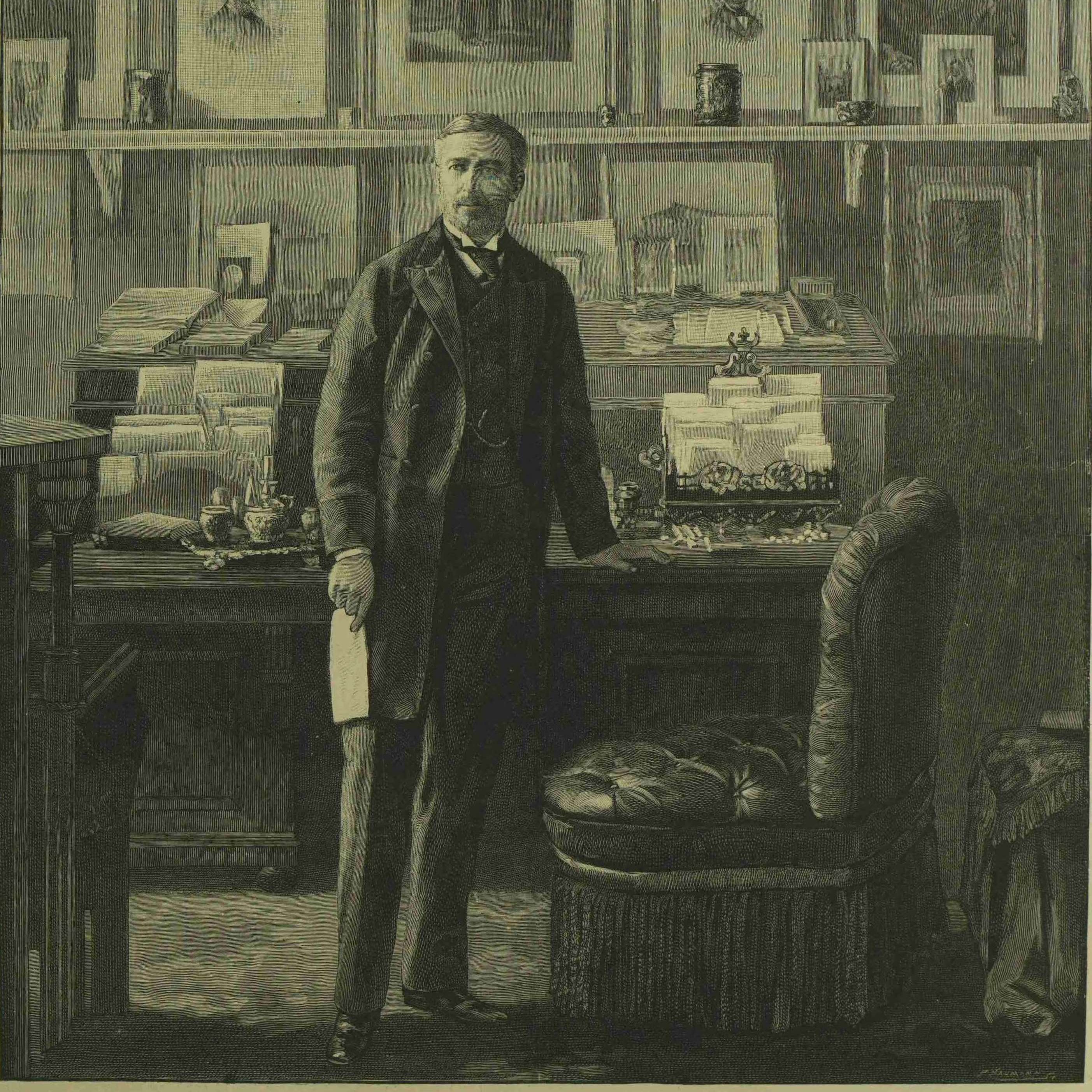 Engraving of a portrait of Sir Edward Malet in his study at the British embassy, Berlin, 1893