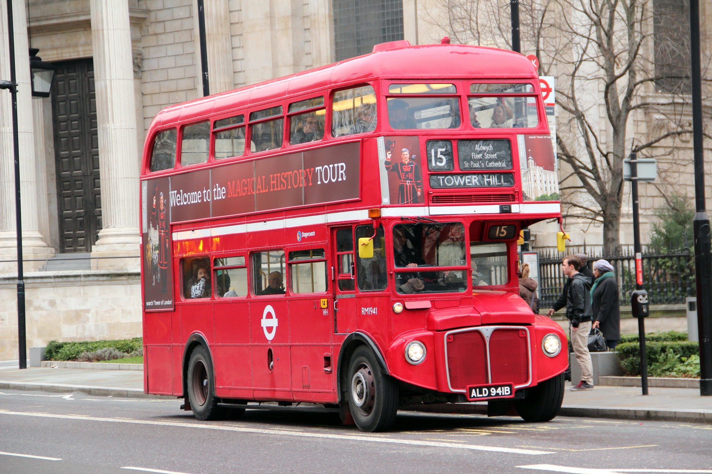 Image of a classic red Routemaster London double-decker bus