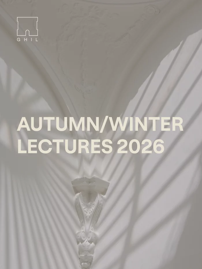 Picture of white stucco detail with a window shadow across and the word Autumn/Winter Lectures 2026 written across.