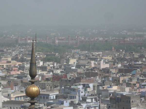 Old Delhi A picture of the rooftops and distant hazy skyline of Old Delhi